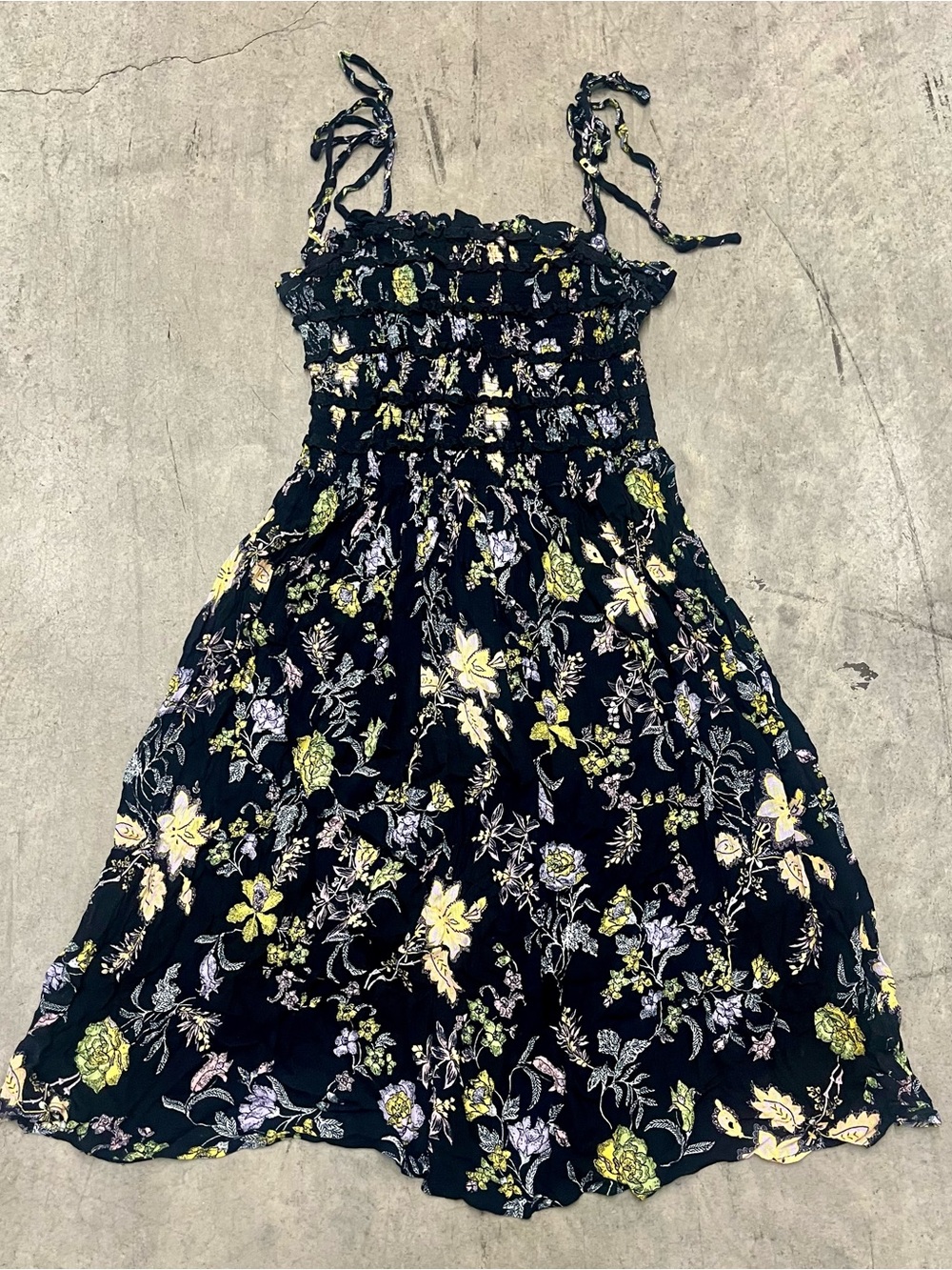 Free People Floral Strappy Boho Sundress with Yellow & Lavender Accents